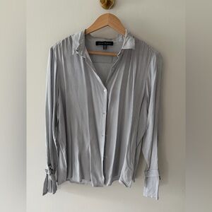 Jasmine & Juliana Light Gray Striped Button Front Blouse